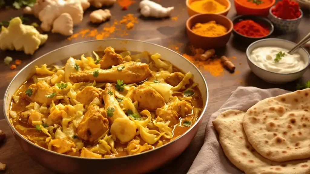 Patta Gobhi met kip en gestoofde kool: een smakelijke mix van kip, kool en specerijen voor een compleet en origineel gerecht