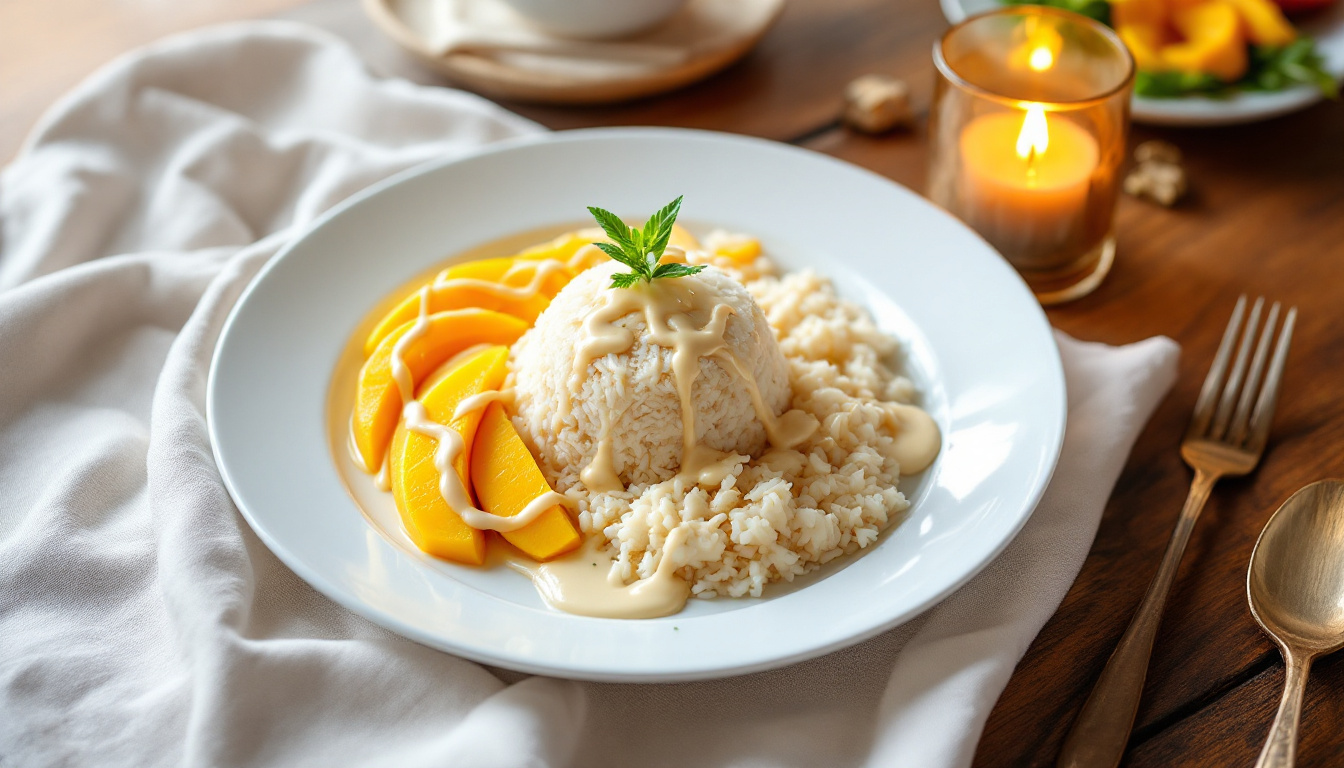 ontdek khao niew mamuang, de heerlijke combinatie van zoete mango en kleefrijst. geniet van deze traditionele thaise dessert dat elke liefhebber van de oosterse keuken zal verleiden!