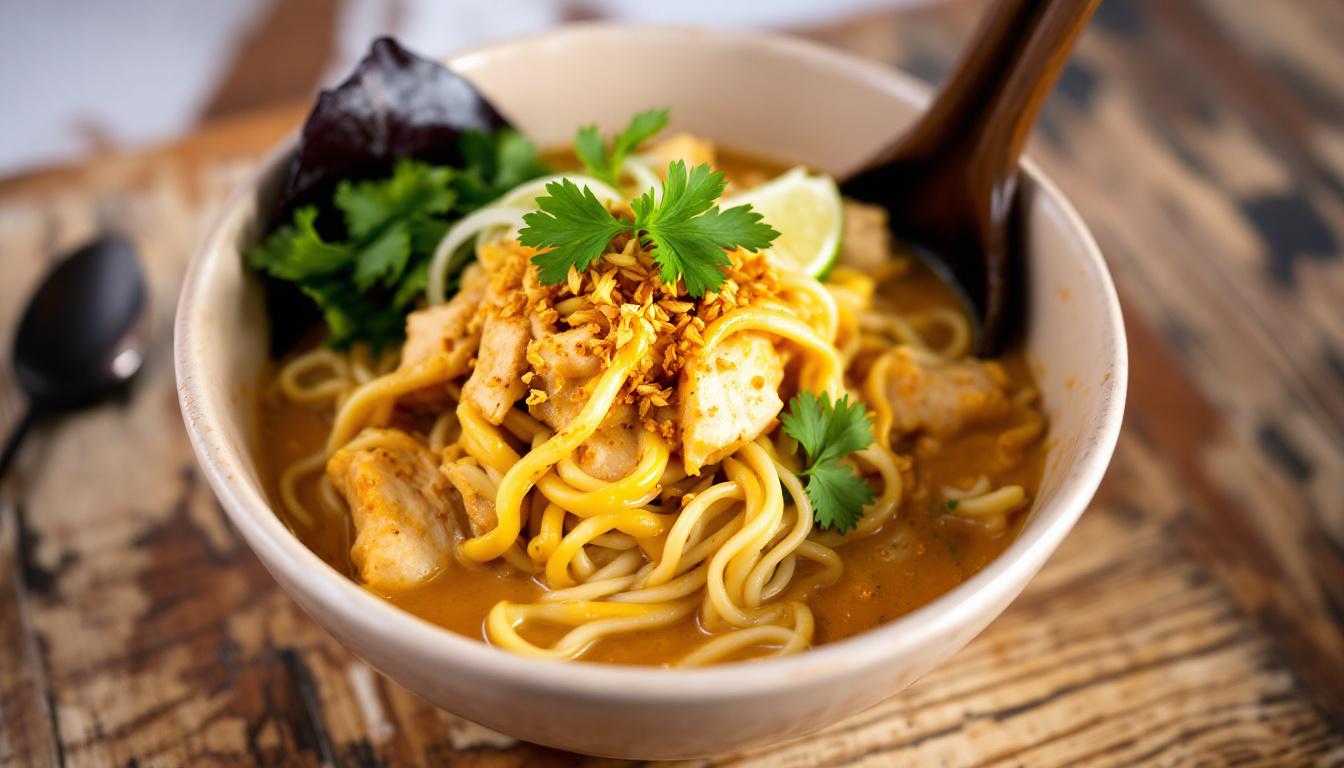 leer hoe je de authentieke thaise khao soi kunt maken met deze smakelijke currynoedelsoep. volg ons recept voor een heerlijke, kruidige maaltijd die je meeneemt naar thailand!