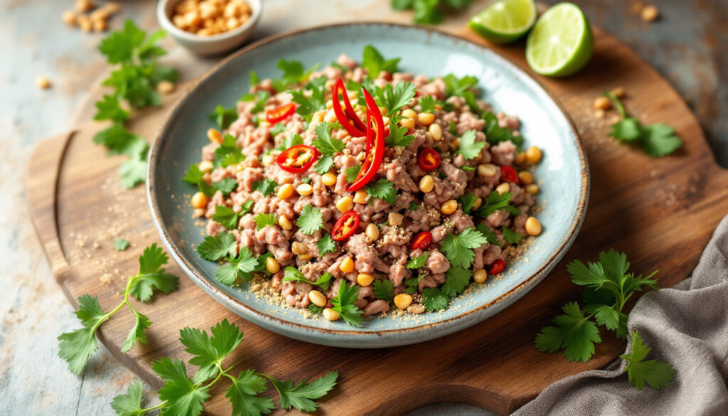 ontdek de authentieke smaken van larb moo, een heerlijke thaise salade vol met vers gehakt vlees, kruiden en specerijen. probeer dit smaakvolle gerecht en beleef de rijke culinaire tradities van thailand!