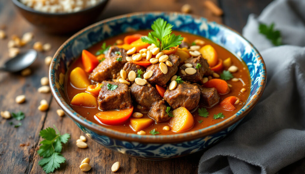 geniet van een heerlijke massaman curry, waar een perfecte combinatie van smaken samenkomt. ontdek de rijke kruiden en de romige textuur die dit gerecht tot een onvergetelijke ervaring maken.