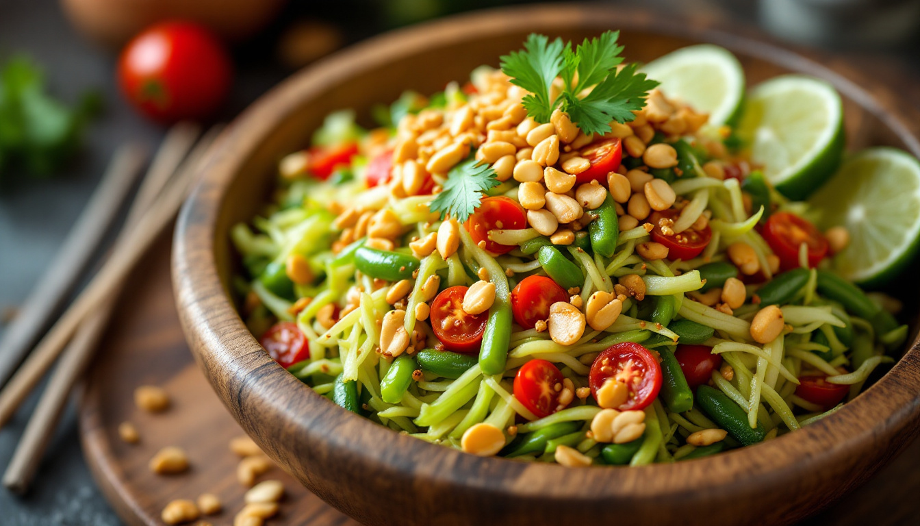 ontdek de authentieke smaken van thailand met onze som tum recept. leer hoe je deze verfrissende papaja salade thuis kunt maken, boordevol frisse ingrediënten en een heerlijke dressing. perfect voor elke gelegenheid!