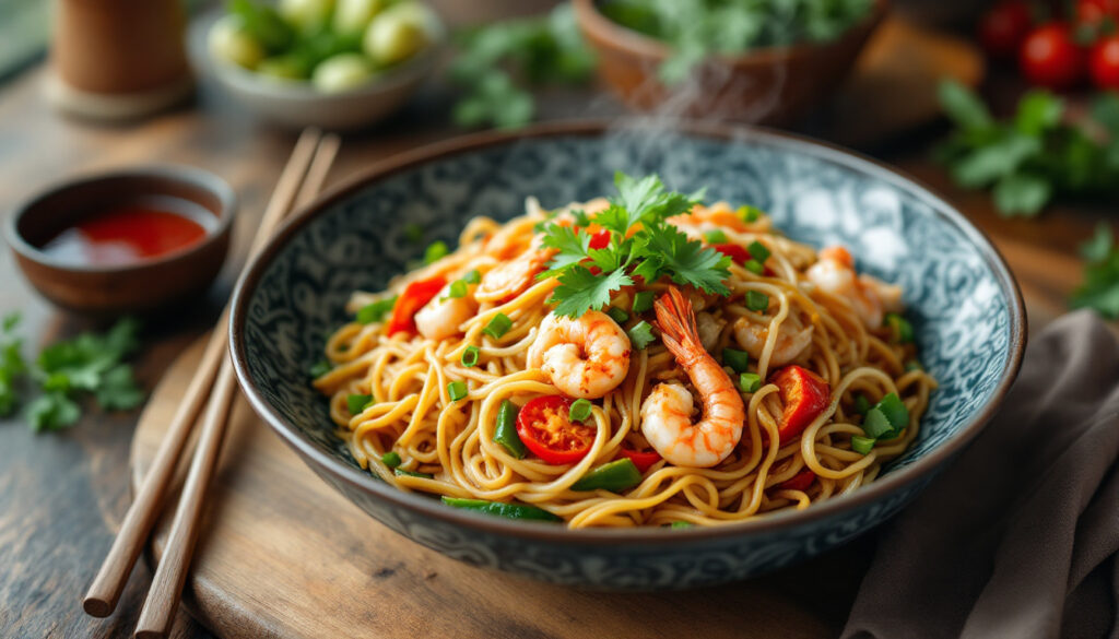 ontdek de authentieke thaise noedelsmaak met pad kua tiew. geniet van de perfecte combinatie van smaken en texturen in dit heerlijke gerecht, begeleid door verse ingrediënten en traditionele bereidingswijzen.