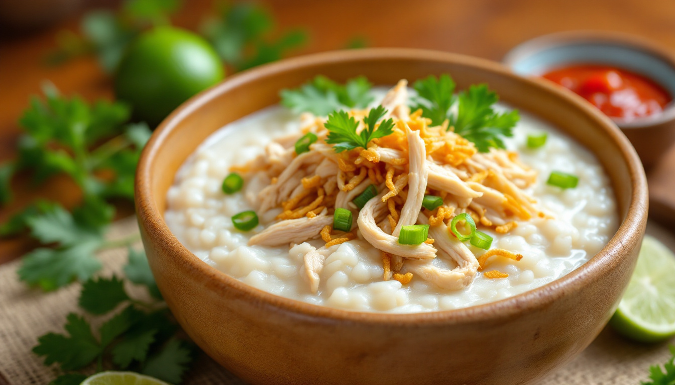 ontdek het heerlijke recept van bubur ayam, de traditionele indonesische rijstepap! geniet van de romige textuur en de rijke smaken van deze comfortfood klassieker. perfect voor elke gelegenheid!